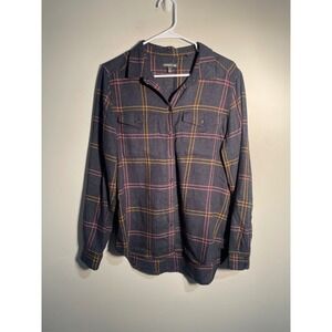 Toad&Co Re-Done Flannel Button Down Shirt in Gray Size Large Granola Girl